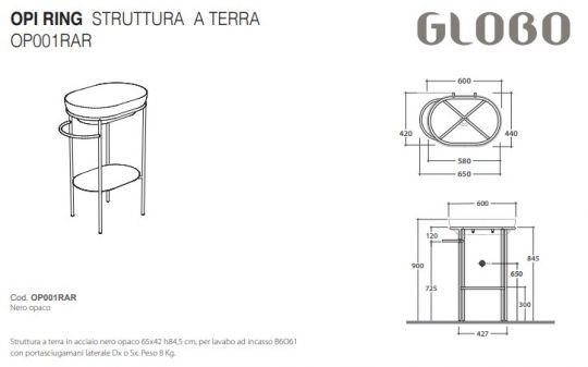 Консоль Globo Ring OP001RAR 65Х42 с полкой схема 3