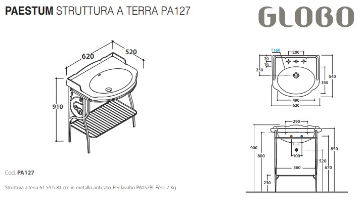 Консоль Globo Paestum PA127 met.antico 62Х52 ФОТО