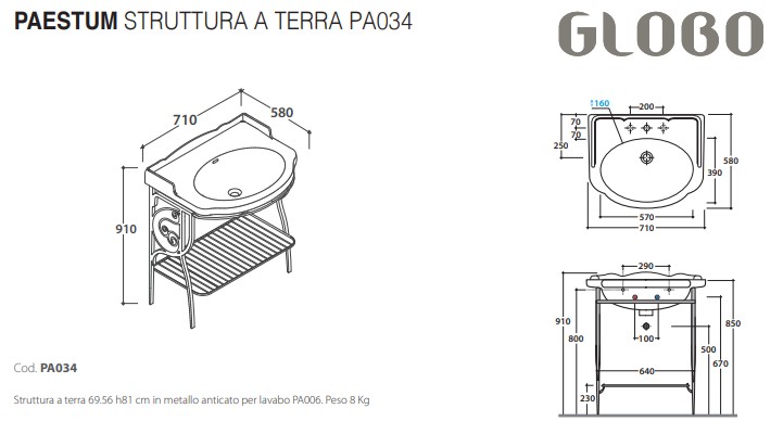 Консоль Globo Paestum PA034 met.antico 71Х58 ФОТО