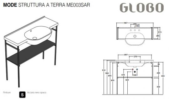 Консоль Globo Mode ME003SAR 100Х31 с полкой схема 4 Консоль Globo Mode ME003SAR 100Х31 с полкой схема 4