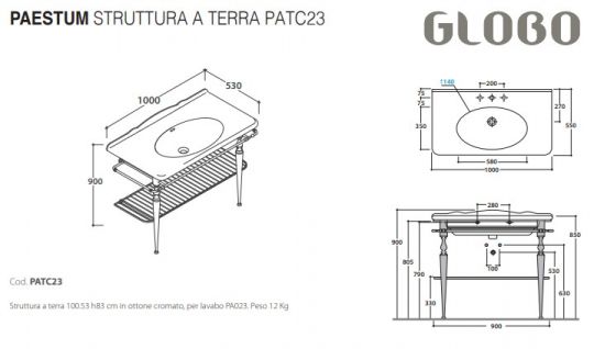 Раковина Globo Paestum PA023.BI*1 накладная схема 3