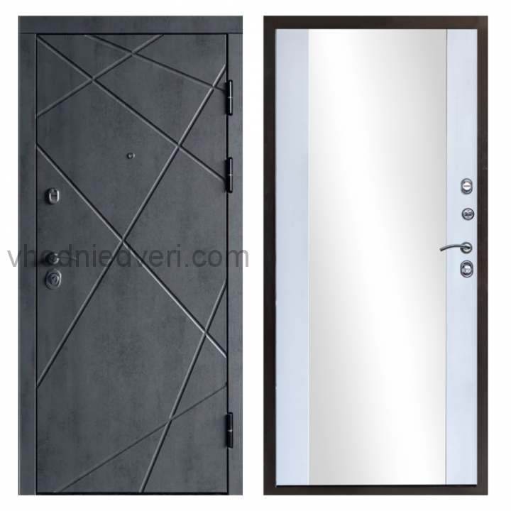 Входная дверь Termo-door Лучи Бетон - Зеркало Белый софт