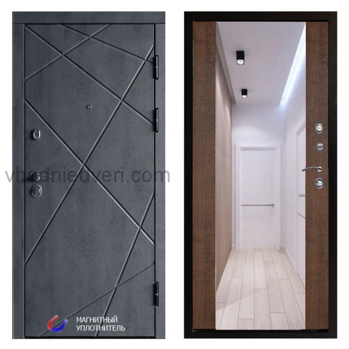 Входная дверь Termo-door Лучи Бетон - Зеркало Дуб