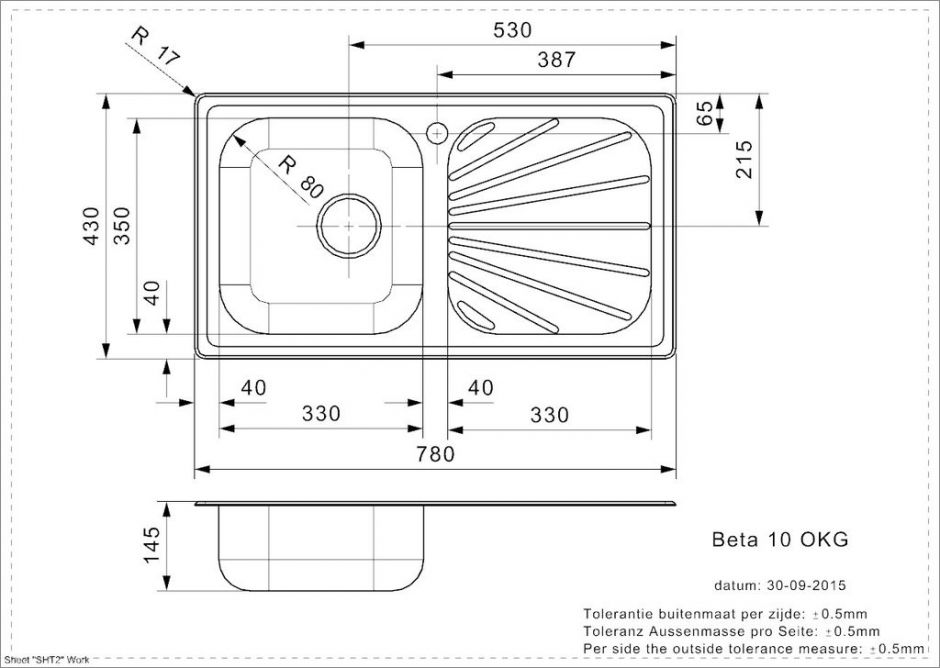 Двойная мойка Reginox COMFORT  Beta R10 780х430 (реверсивная) ФОТО