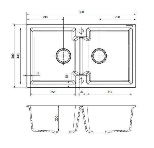 Двойная Мойка Reginox REGI GRANITE Amsterdam 20 86х50 см схема 2