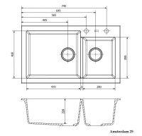 Двойная Мойка Reginox REGI GRANITE Amsterdam 25 85х49 см схема 2 Двойная Мойка Reginox REGI GRANITE Amsterdam 25 85х49 см схема 2