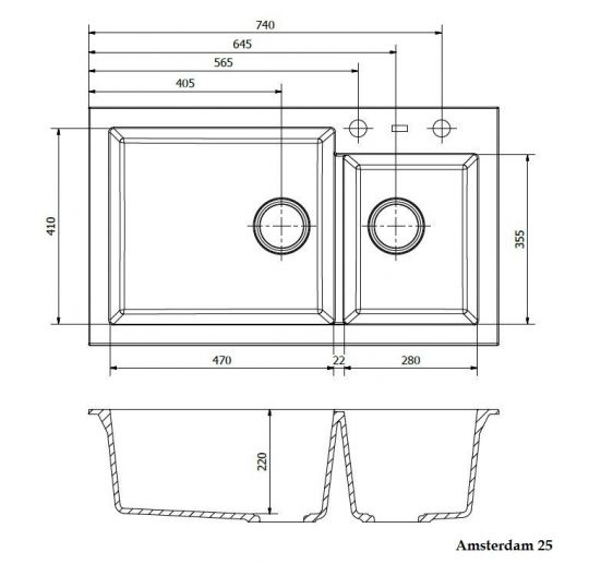 Двойная Мойка Reginox REGI GRANITE Amsterdam 25 85х49 см схема 2 Двойная Мойка Reginox REGI GRANITE Amsterdam 25 85х49 см схема 2