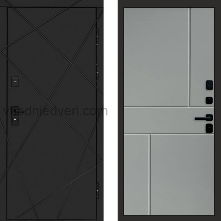 Входная дверь Termo-door Лучи Black - Горизонт Грей софт
