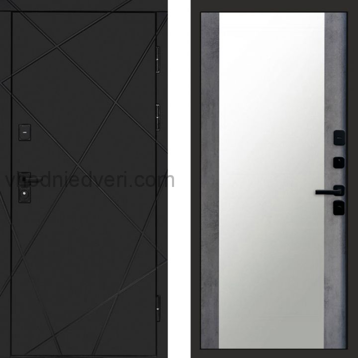 Входная дверь Termo-door Лучи Black - Зеркало Бетон темный