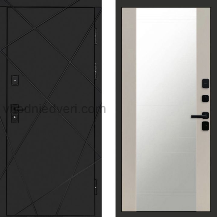 Входная дверь Termo-door Лучи Black - Зеркало Слоновая кость