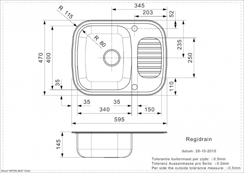 Мойка Reginox COMFORT Regidrain R 595х470 (реверсивная) ФОТО
