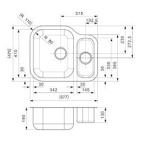 Мойка Reginox ELEGANCE Alaska U (left/right) 57х47 см схема 2