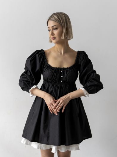 Платье Babydoll черное со стразами