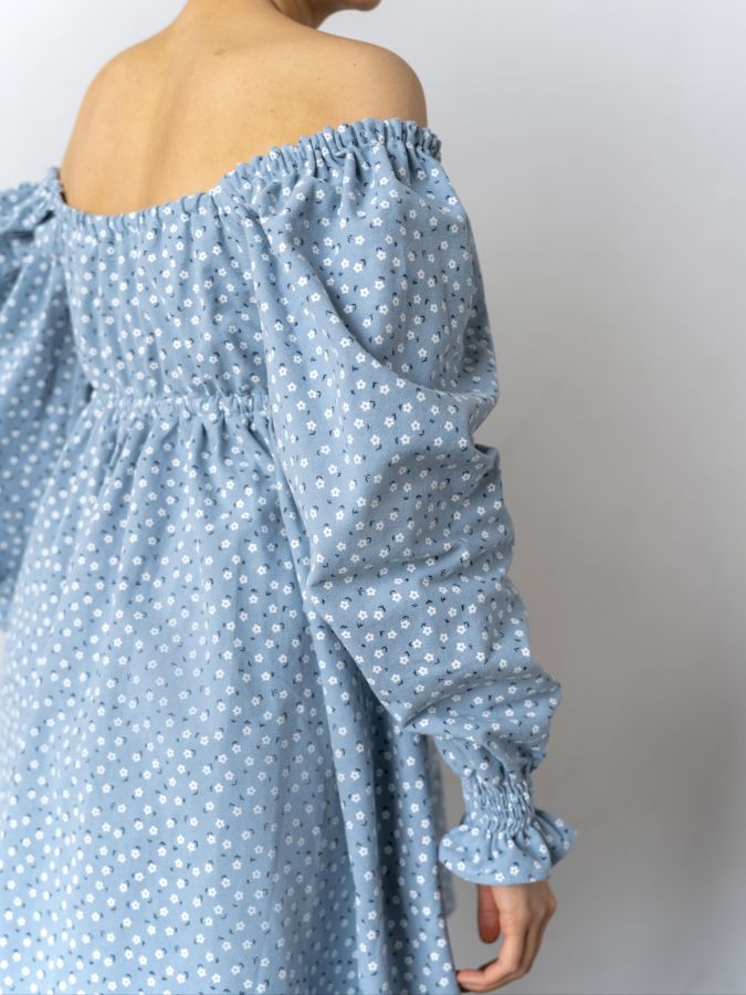 Платье Fieno голубое с ромашками