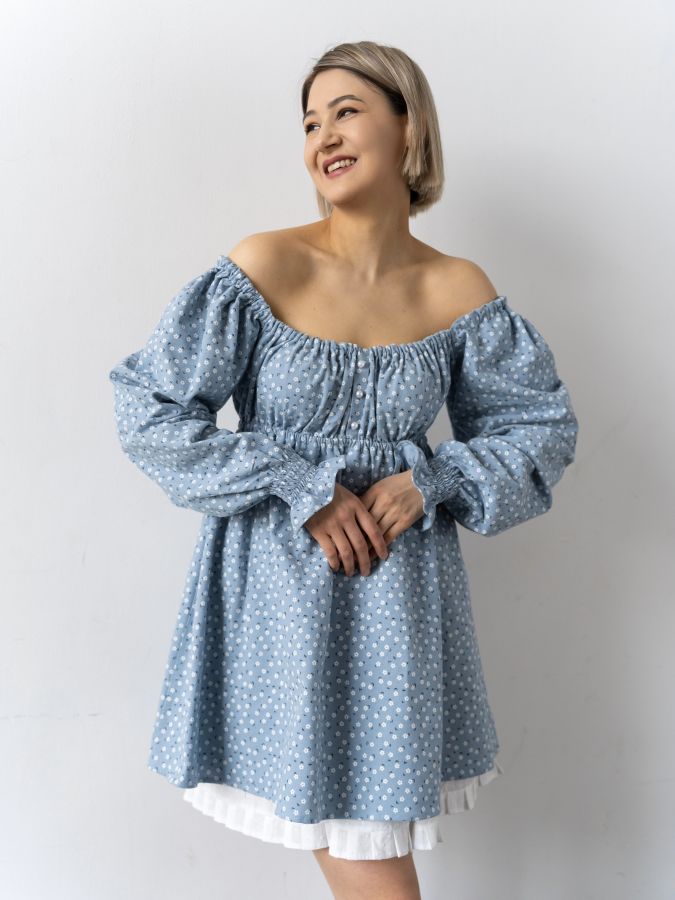 Платье Fieno голубое с ромашками