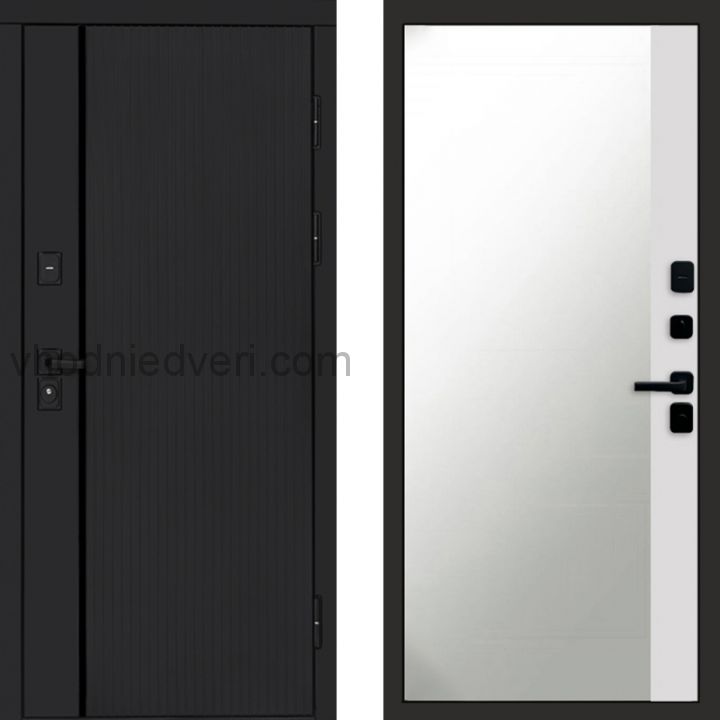 Входная дверь Termo-door Урбан Black - Широкое Зеркало Фацет Белый софт
