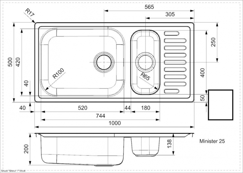 Мойка Reginox ELEGANCE Minister R25 (реверсивная) 100х50 см ФОТО