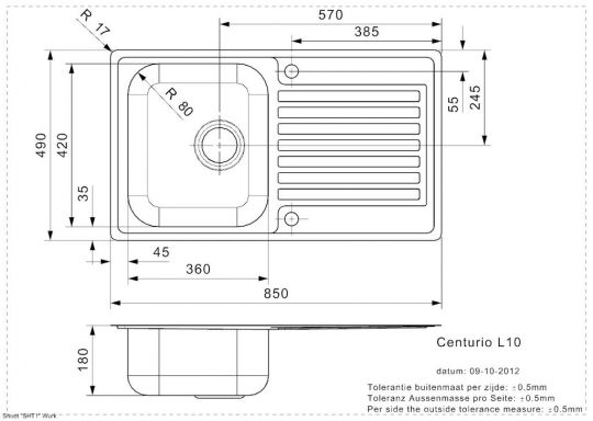 Мойка Reginox ELITE Centurio L10 (реверсивная) 85х49 см схема 2