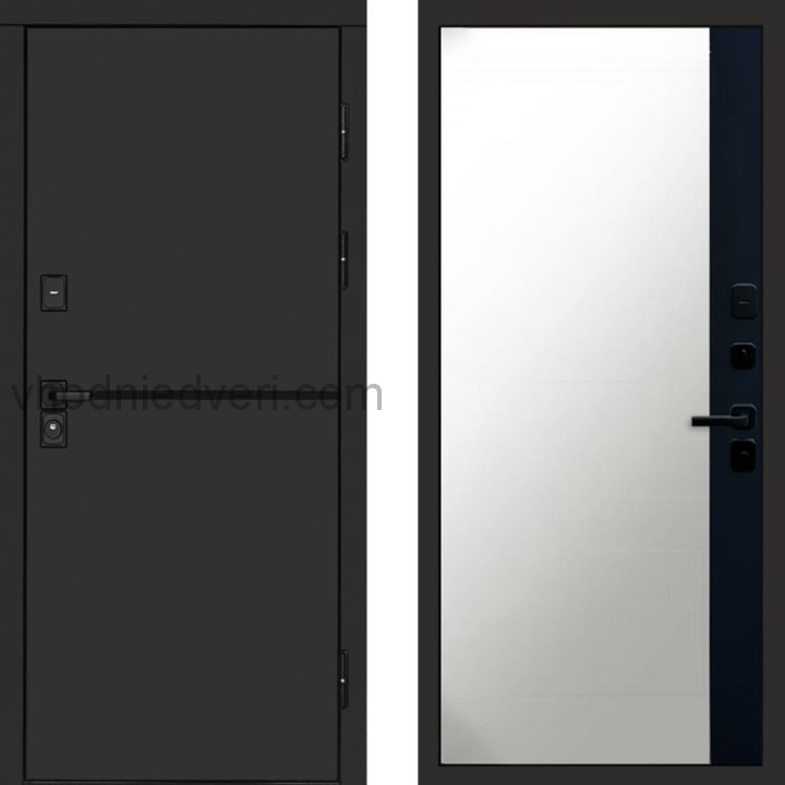Входная дверь Termo-door Тренд Black - Широкое Зеркало Фацет Черный кварц