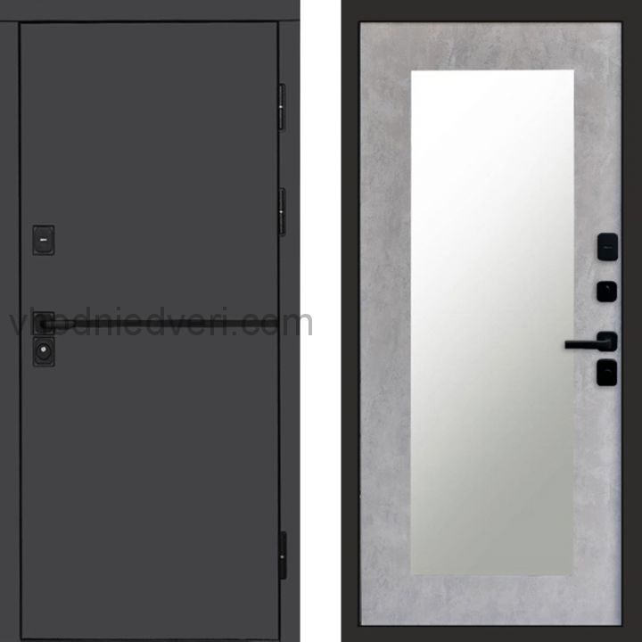 Входная дверь Termo-door Тренд Графит - Зеркало триумф Бетон светлый
