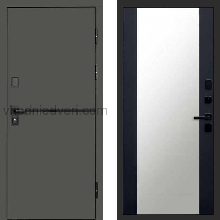 Входная дверь Termo-door Тренд Грин - Зеркало Черный кварц+тонировка