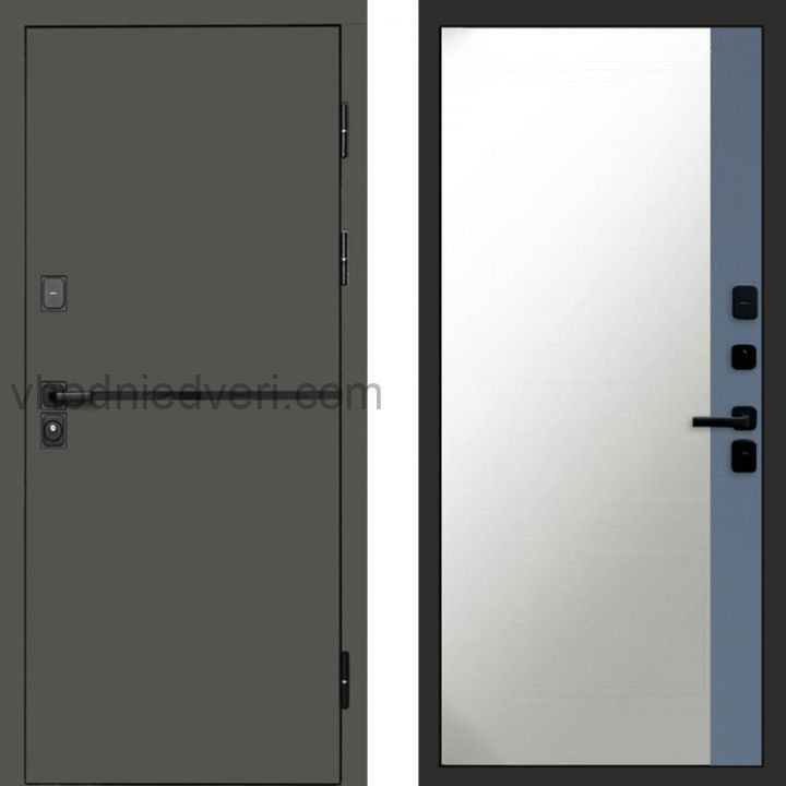 Входная дверь Termo-door Тренд Грин - Широкое Зеркало Фацет Грей софт