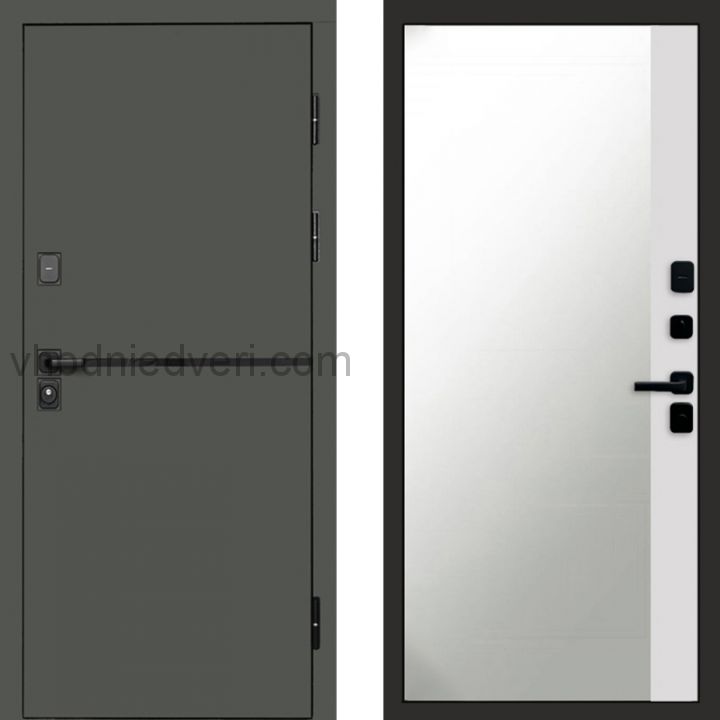 Входная дверь Termo-door Тренд Грин - Широкое Зеркало Фацет Белый софт