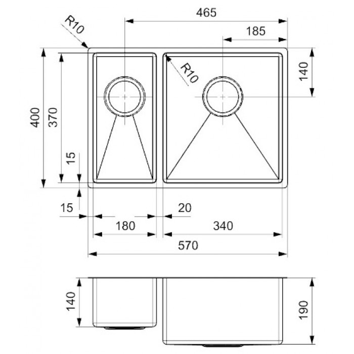 Мойка Reginox ELITE Florida L 18x37+34x37 57х44 см ФОТО