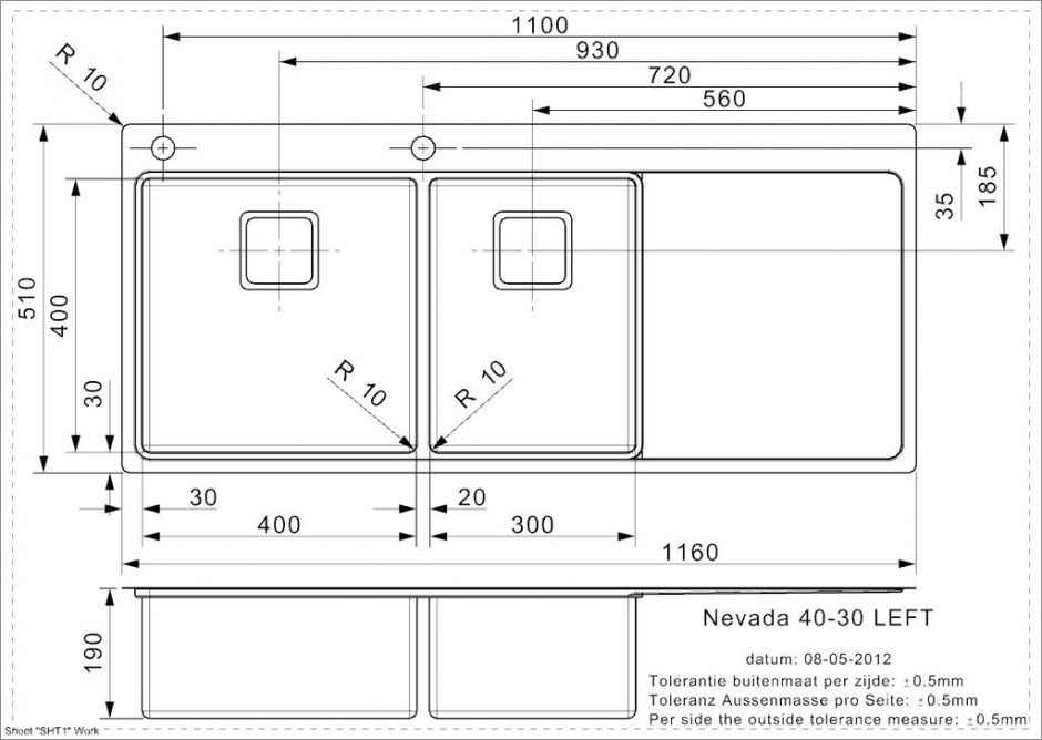 Мойка Reginox ELITE Nevada L 40x30 (left) 116х51 см ФОТО