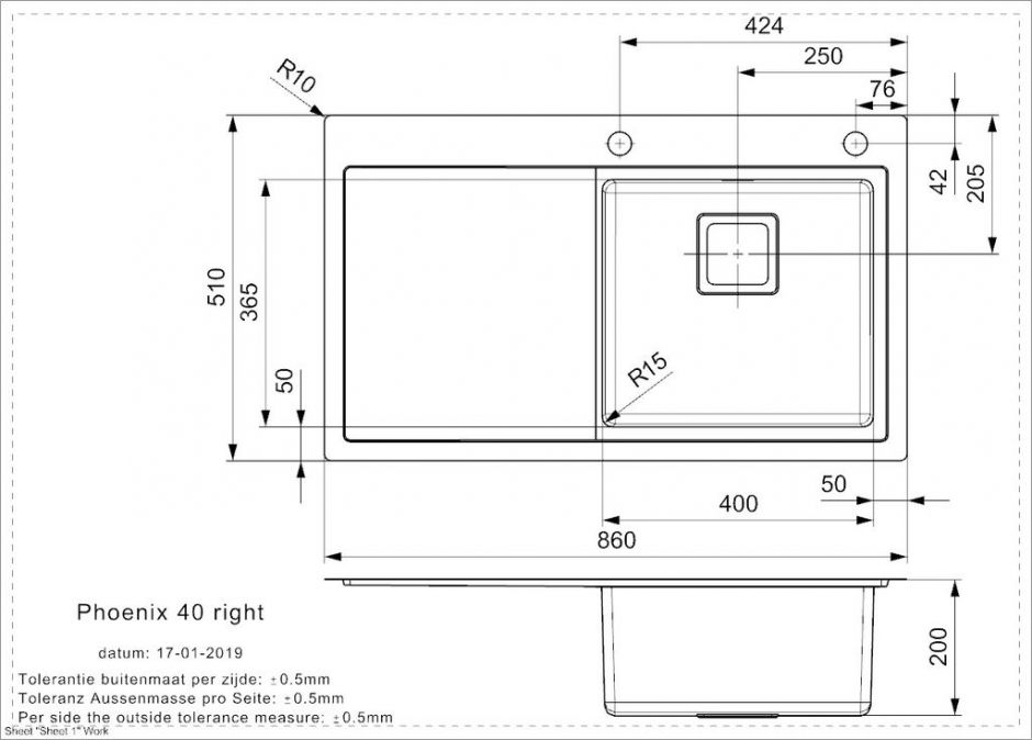 Мойка Reginox ELITE Phoenix L 40 (right/left) 86х51 см ФОТО