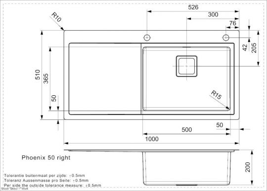 Мойка Reginox ELITE Phoenix L 50 (right) 100х51 см схема 2