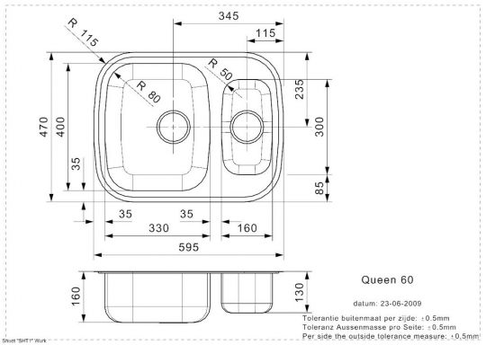Мойка Reginox ELITE Queen L60* (реверсивная) 60х47 см схема 2