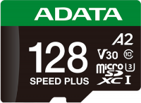 Карта памяти 128Gb MicroSD ADATA SPEED PLUS + SD адаптер (UD128GUI3V30A2SP-RA1)