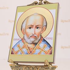 Икона Николай Чудотворец с узорами по нимбу (академический стиль)