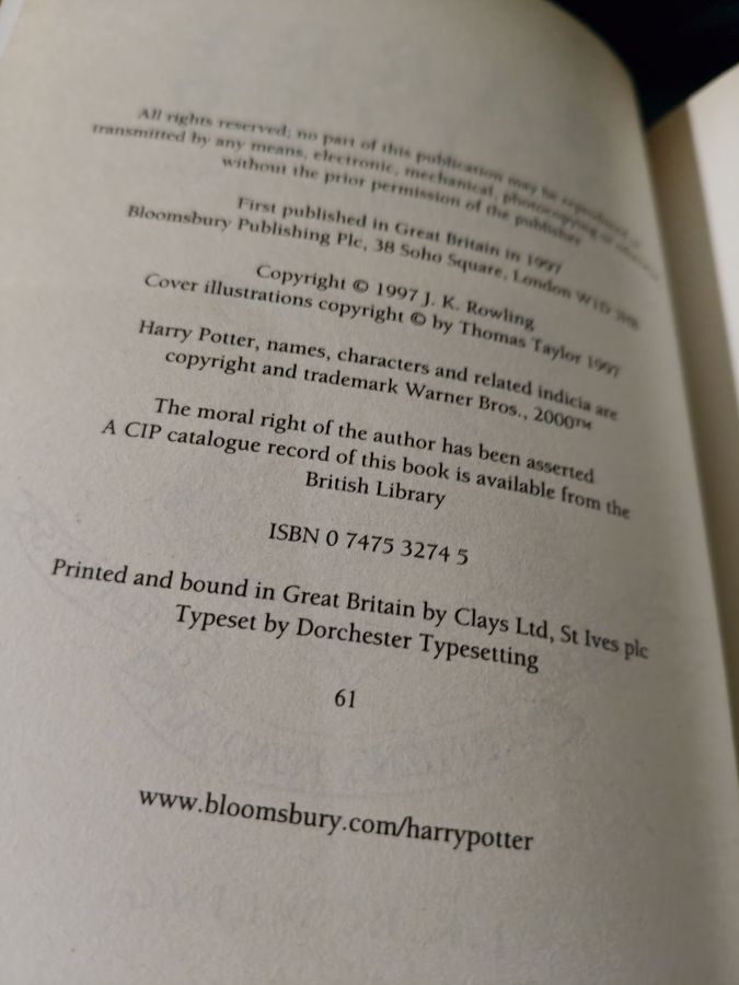 Harry Potter and the philosopher's stone британское издание тираж 61
