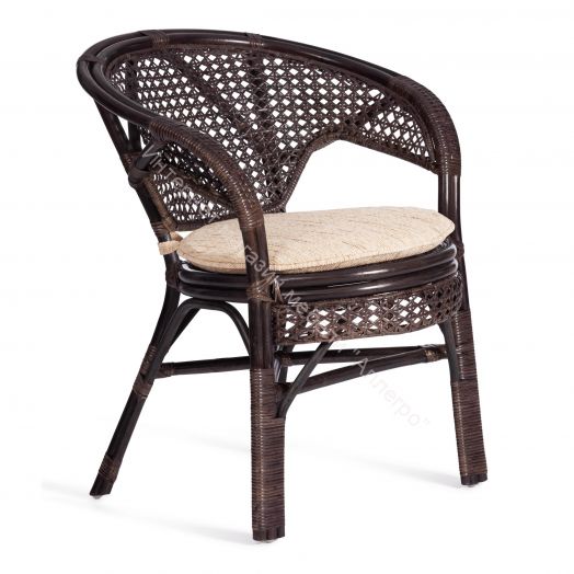 Комплект "PELANGI" 02/15 (стол со стеклом + 4 кресла) с подушками, ротанг, walnut (грецкий орех)