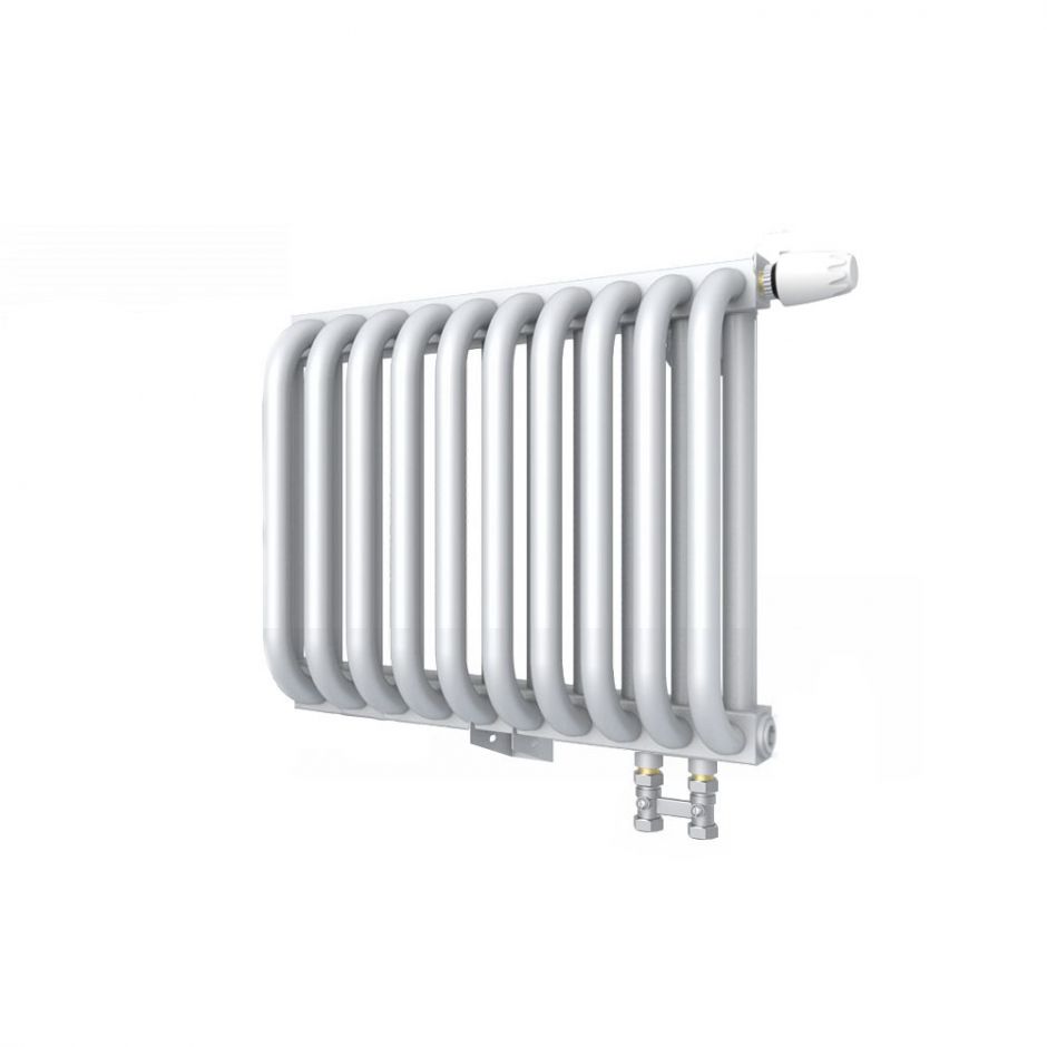 Низкий двухрядный радиатор с квадратным коллектором КЗТО РС с нижним правым подключением 2-300 1/2