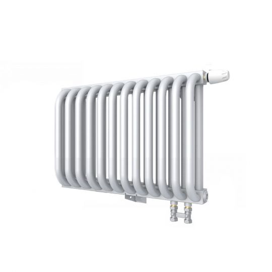 Низкий двухрядный радиатор с квадратным коллектором КЗТО РС с нижним правым подключением 2-300 1/2 схема 2