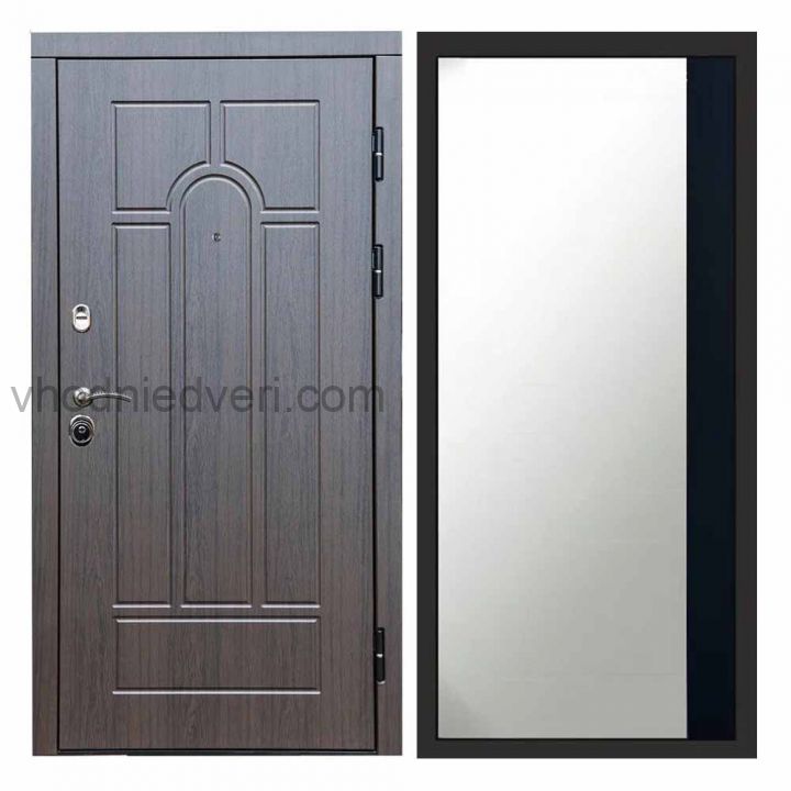 Входная дверь Termo-door Модена Венге - Широкое Зеркало Фацет Черный кварц