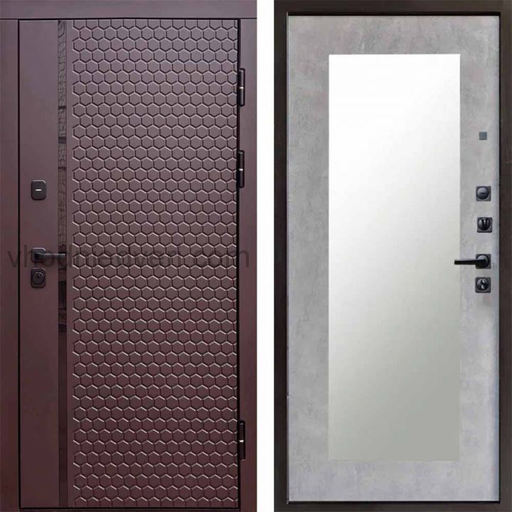 Входная дверь Termo-door Simple Шоколад - Зеркало триумф Бетон светлый