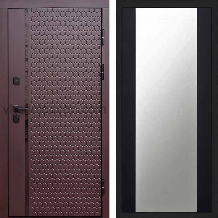 Входная дверь Termo-door Simple Шоколад - Зеркало Черный кварц+тонировка
