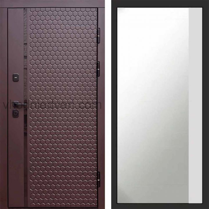 Входная дверь Termo-door Simple Шоколад - Широкое Зеркало Фацет Белый софт