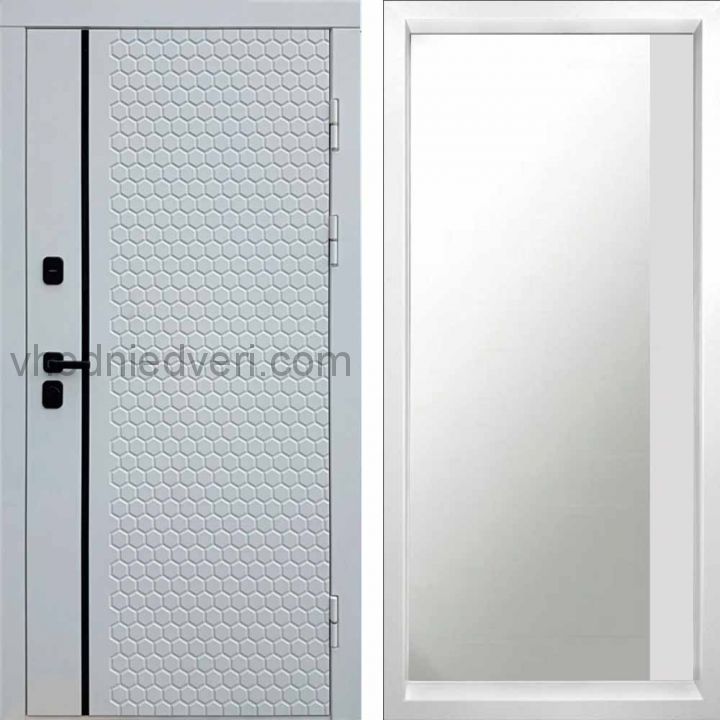 Входная дверь Termo-door Simple White - Широкое Зеркало Фацет Белый софт