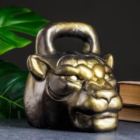 Копилка для денег «Гиря тигр», гипс, бронза-золото, 21 см