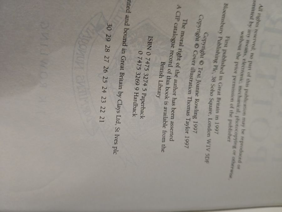 Harry Potter and the philosopher's stone Bloomsbury тираж 21