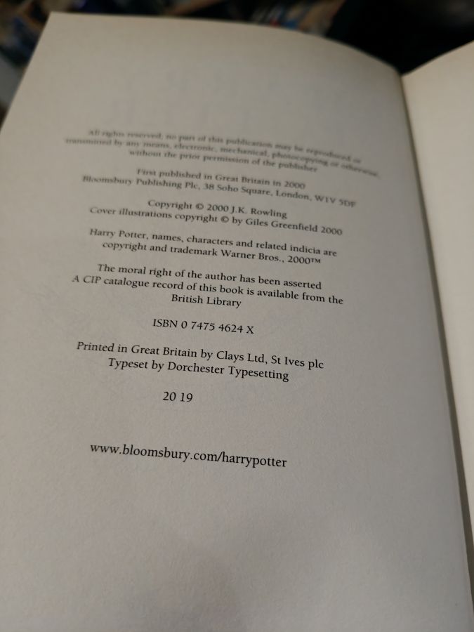 Harry Potter and the goblet of Fire Bloomsbury тираж 19