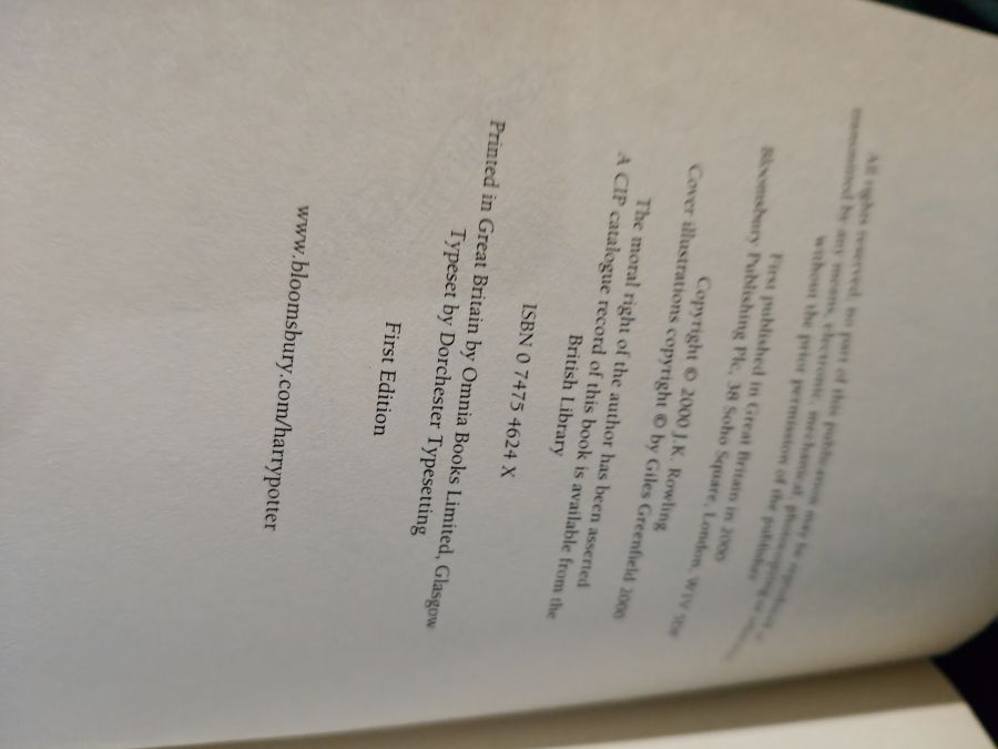 Harry Potter and the goblet of Fire Bloomsbury тираж 1