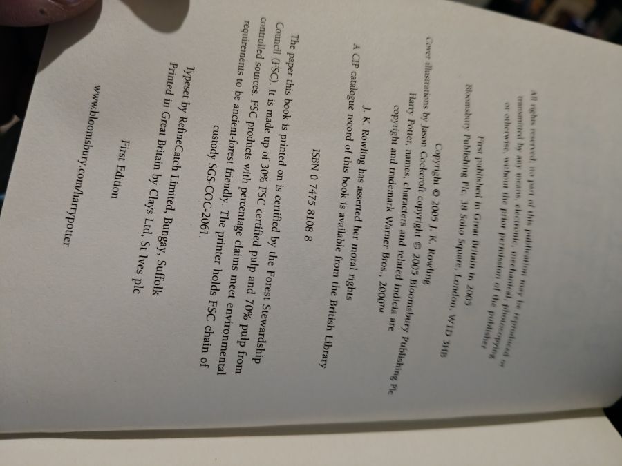 Harry Potter and the half-blood Prince первый тираж