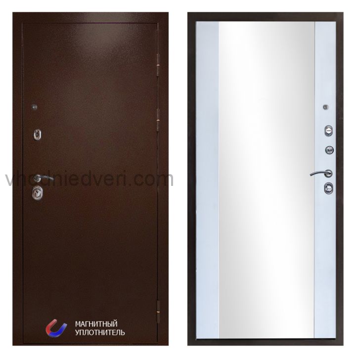 Входная дверь Termo-door Техно Медь - Зеркало Белый софт