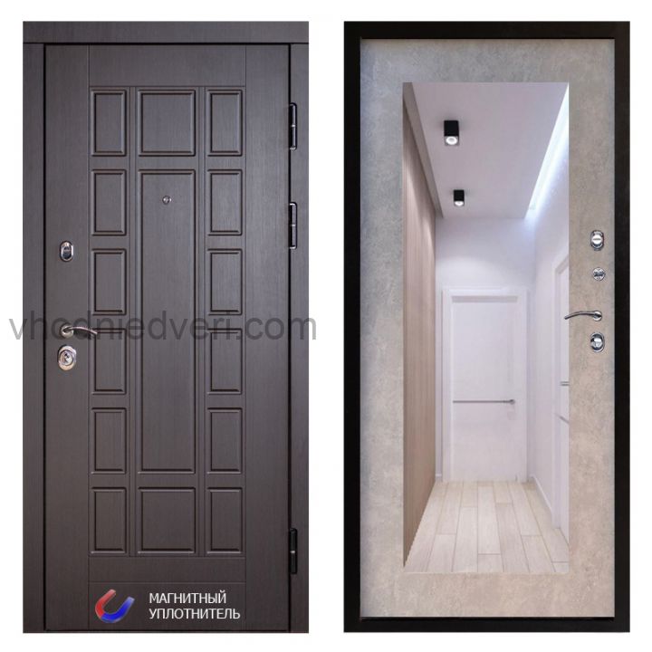 Входная дверь Termo-door Виргиния Венге - Зеркало триумф Бетон светлый